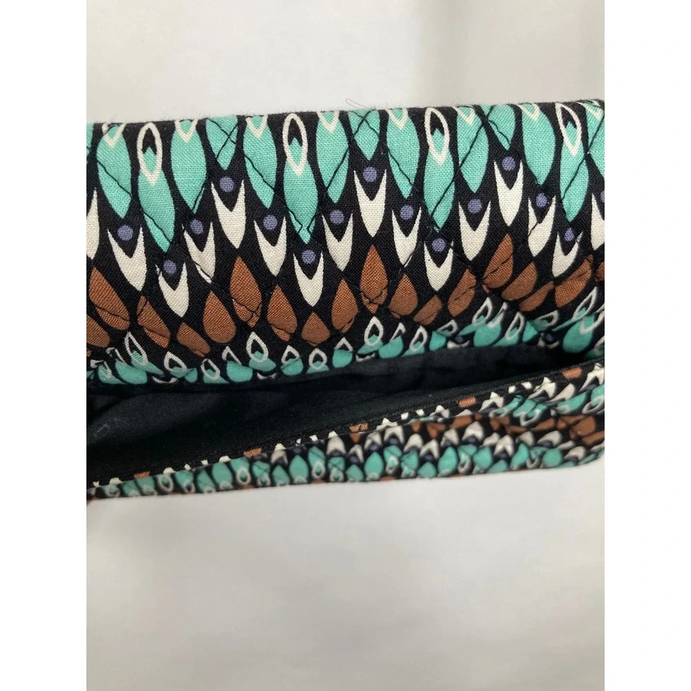 Vera Bradley All In‎ One Crossbody Wallet Ikat Diamonds Black Teal Quilted Bag